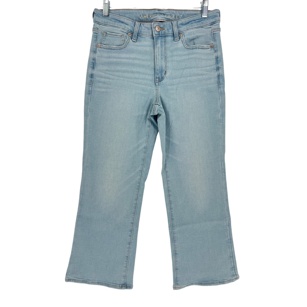 American Eagle Kick Boot Crop Jeans Womens 6 Short Light Wash High Rise Stretch